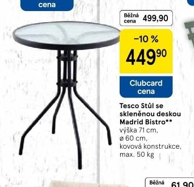 Tesco Stůl se skleněnou deskou Madrid Bistro