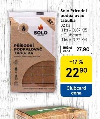 Solo Přírodní podpalovač tabulka