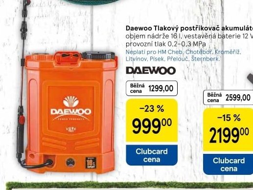 Daewoo Tlakový postřikovač akumulátorový