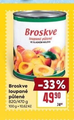 Broskve loupané půlené