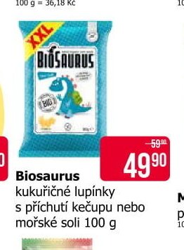 Biosaurus kukuřičné lupínky s příchutí kečupu nebo mořské soli 100 g