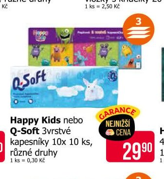 Happy Kids nebo Q-Soft 3vrstvé kapesníky 10x 10 ks, různé druhy