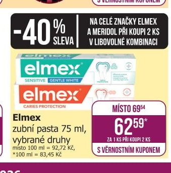 Elmex zubní pasta 75 ml, vybrané druhy