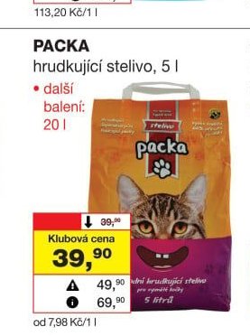 PACKA hrudkující stelivo