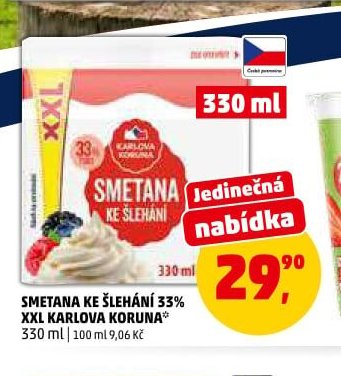 Smetana ke šlehání 33% XXL Karlova Koruna