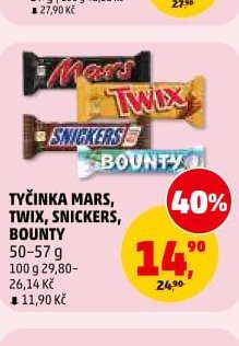 Tyčinka Mars, Twix, Snickers, Bounty
