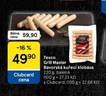 Tesco Grill Master Bavorská kuřecí klobása