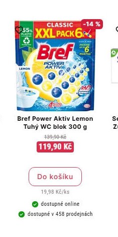 Bref Power Aktiv Lemon Tuhý WC blok 300 g