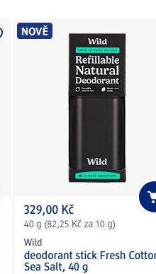 Wild deodorant stick Fresh Cotton & Sea Salt, 40 g