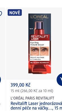 L'ORÉAL PARIS REVITALIFT Laser jednorázová denní péče na váčky, 15 ml