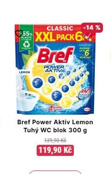 Bref Power Aktiv Lemon Tuhý WC blok 300 g