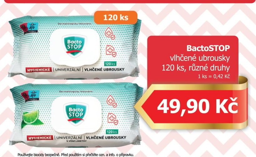 BactoSTOP vlhčené ubrousky 120 ks