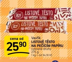 Vavřík LISTOVÉ TĚSTO NA PEČÍCÍM PAPÍRU