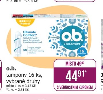 o.b. tampony 16 ks, vybrané druhy