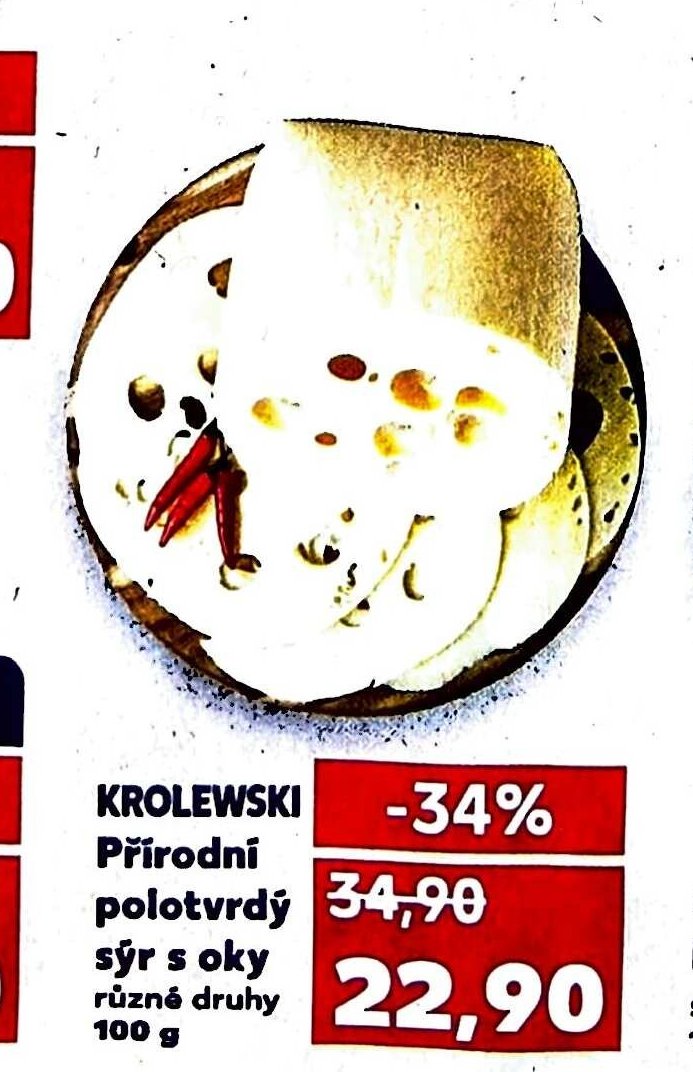 KROLEWSKI Přírodní polotvrdý sýr s oky