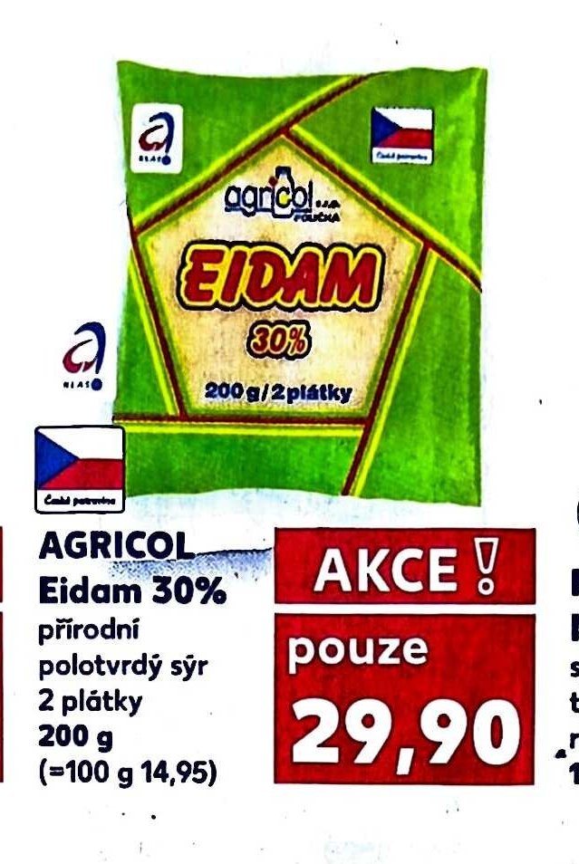 AGRICOL Eidam 30% přírodní polotvrdý sýr