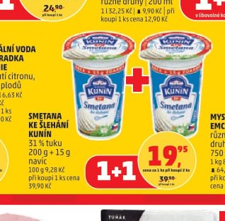 Smetana ke šlehání Kunín