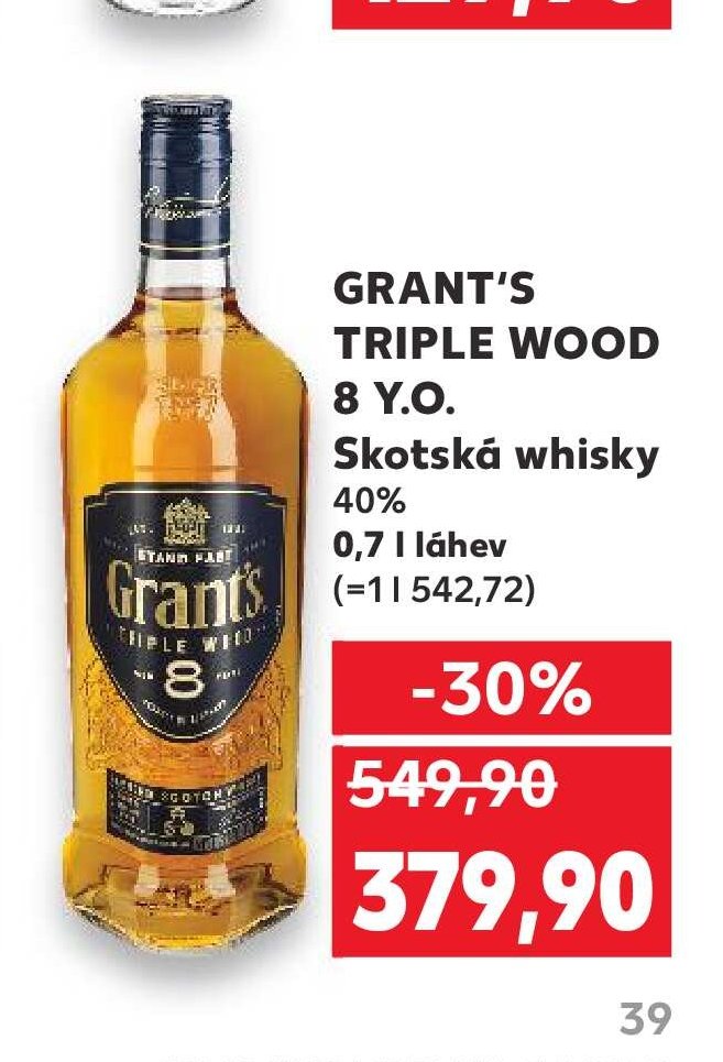 GRANT'S TRIPLE WOOD 8 Y.O. Skotská whisky