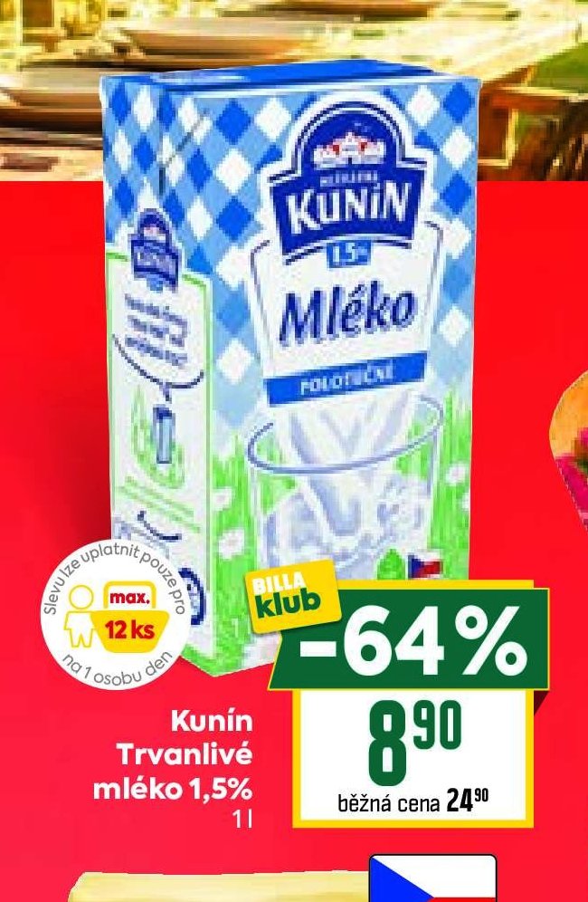Kunín Trvanlivé mléko 1,5% 1 l