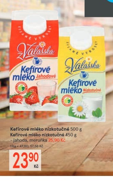 Kefírové mléko nízkotučné 500 g / Kefírové mléko nízkotučné 450 g – jahoda, meruňka