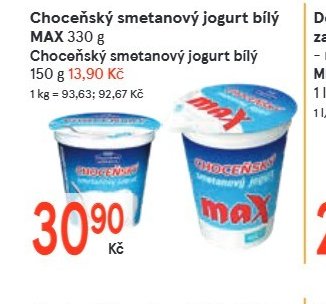 Choceňský smetanový jogurt bílý MAX 330 g / Choceňský smetanový jogurt bílý 150 g