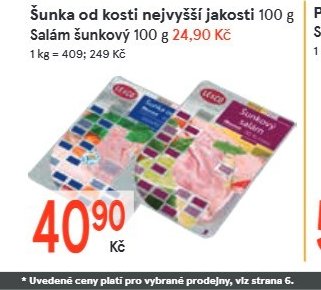 Šunka od kosti nejvyšší jakosti 100 g / Salám šunkový 100 g