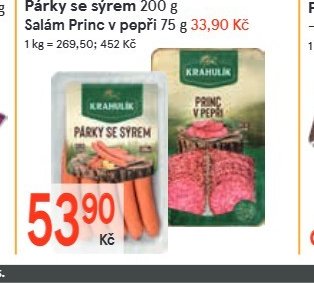 Párky se sýrem 200 g / Salám Princ v pepři 75 g