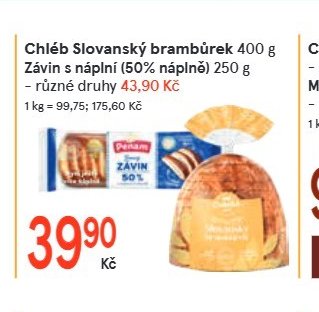 Chléb Slovanský brambůrek 400 g, Závin s náplní 250 g