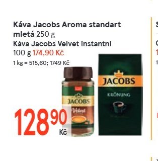 Káva Jacobs Aroma standart mletá 250 g, Káva Jacobs Velvet instantní 100 g