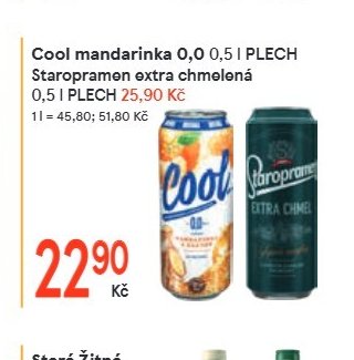 Cool mandarinka 0,0 0,5 l PLECH, Staropramen extra chmelená 0,5 l PLECH