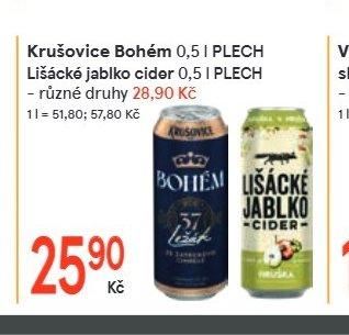 Krušovice Bohém 0,5 l PLECH, Lišácké jablko cider 0,5 l PLECH