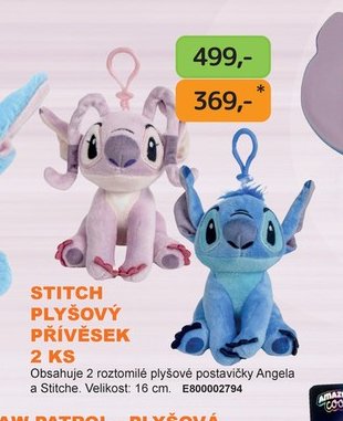 STITCH PLYŠOVÝ PŘÍVĚSEK 2 KS