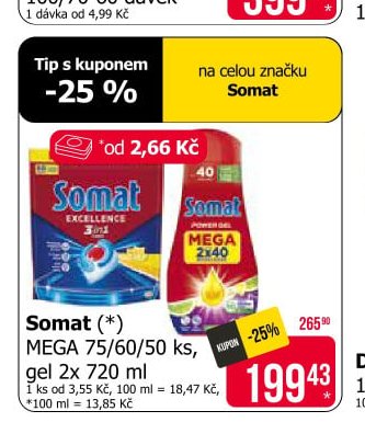 Somat (*) MEGA 75/60/50 ks, gel 2x 720 ml