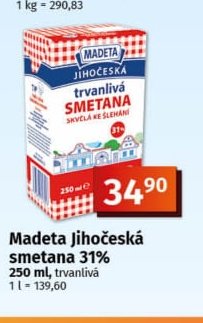 Madeta Jihočeská smetana 31%