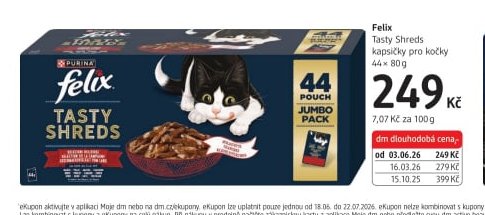 Felix Tasty Shreds kapsičky pro kočky 44 x 80 g