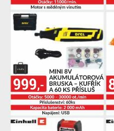MINI 8V AKUMULÁTOROVÁ BRUSKA - KUFŘÍK A 60 KS PŘÍSLUŠ