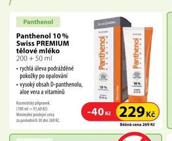 Panthenol 10 % Swiss PREMIUM tělové mléko 200 + 50 ml