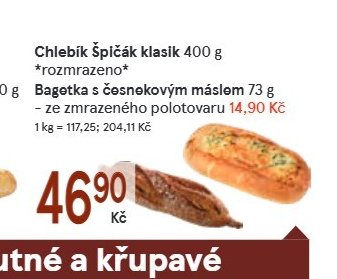 Chlebík Šplčák klasik 400 g, Bagetka s česnekovým máslem 73 g