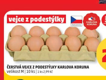 Čerstvá vejce z podestýlky Karlova Koruna