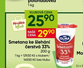 Smetana ke šlehání čerstvá 33% 200 g