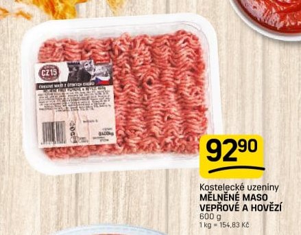 Kostelecké uzeniny MĚLNĚNÉ MASO VEPŘOVÉ A HOVĚZÍ 600 g
