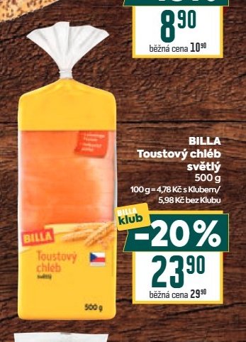 BILLA Toustový chléb světlý 500 g