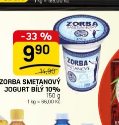 Zorba smetanový jogurt bílý 10%