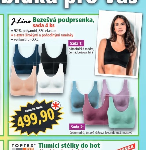 Bezešvá podprsenka, sada 4 ks