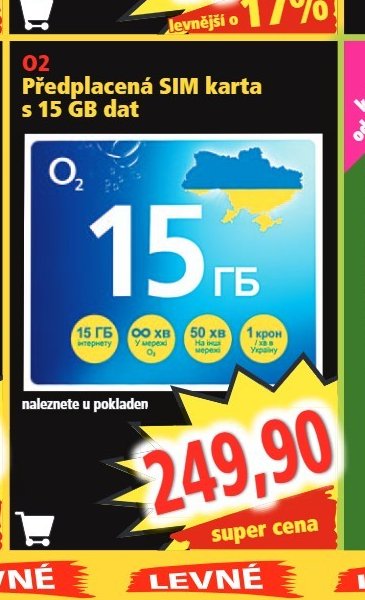 O2 Předplacená SIM karta s 15 GB dat