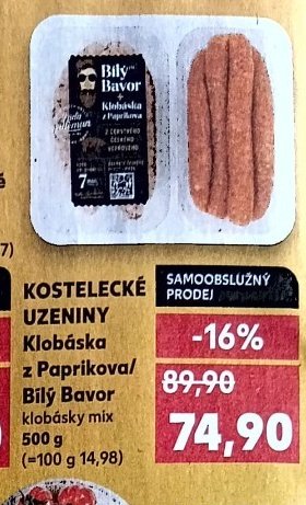 KOSTELECKÉ UZENINY Klobáska z Paprikova/Bílý Bavor