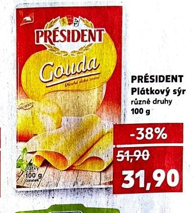 PRÉSIDENT Plátkový sýr různé druhy 100 g