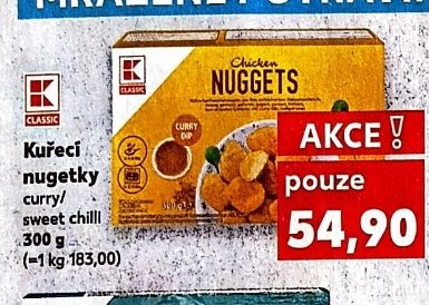 Kaufland Kuřecí nugetky curry/sweet chilli