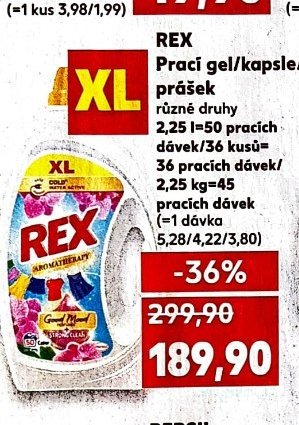 REX Prací gel/kapsle/prášek 2,25 l/36 kusů/2,25 kg