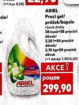 ARIEL Prací gel/prášek/kapsle 2,25 l/38 kusů/2,75 kg